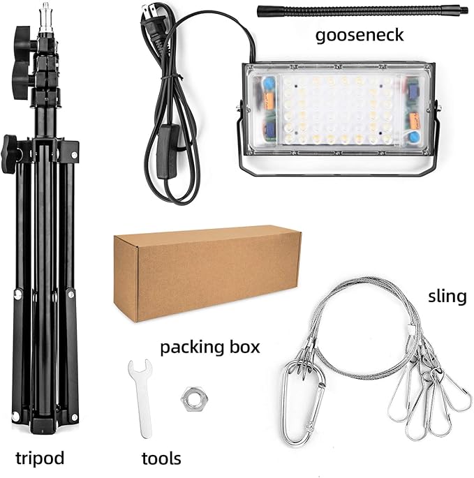 LBW Grow Light with Stand, Full Spectrum LED Floor Plant Light for Indoor Plants, Grow Lamp with On/Off Switch, Adjustable Tripod Stand 15-48 inches