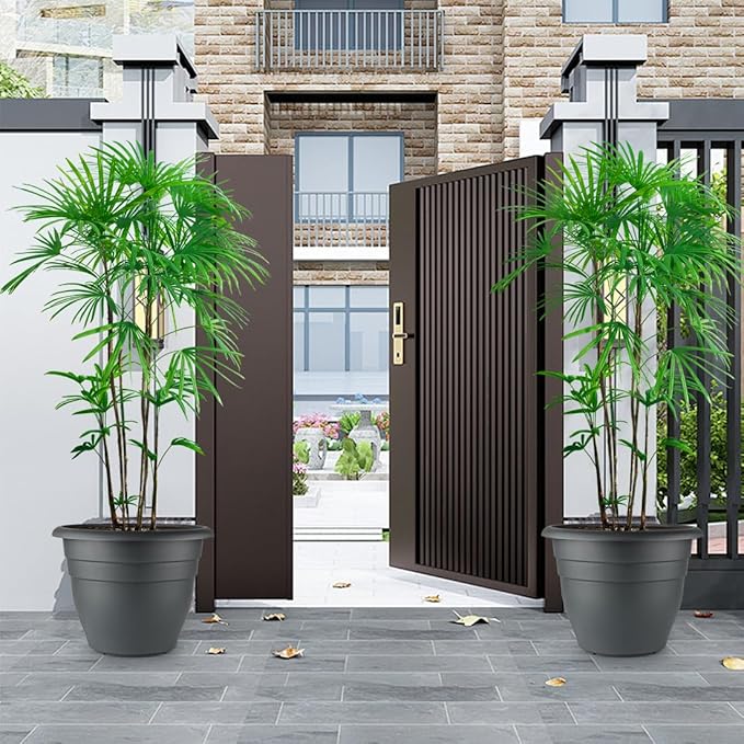 Large Plastic Pots for Plants, 16 Inch Planters for Outdoor Plants, Durable and Lightweight Flower Pots, Large Outdoor Planters(Pack of 3, Gray)