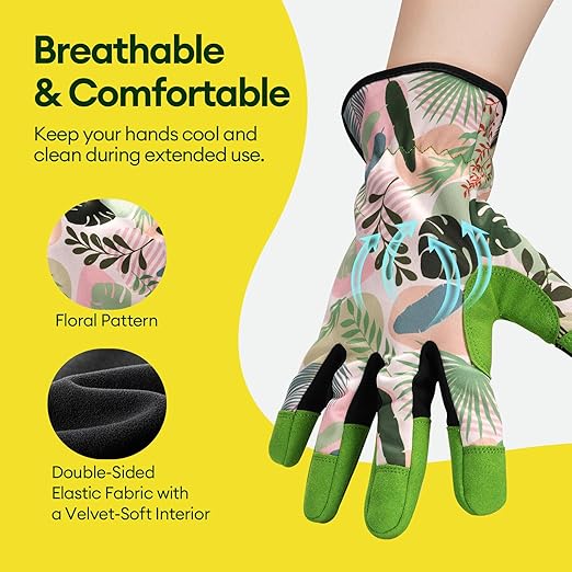 Gardening Gloves for Women, Breathable Leather Work Gloves, Thorn-Proof Gardening Gifts, Touchscreen Compatible, Protective Work for Digging, Planting, Pruning, Large Size, Green