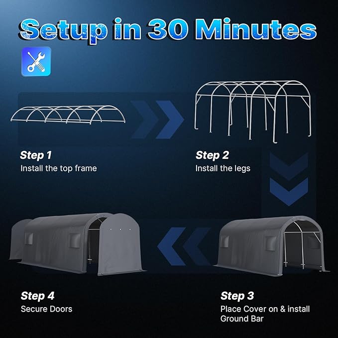 ADVANCE OUTDOOR 10x20 ft Heavy Duty Carport Outdoor Patio Large Space Canopy Storage Shelter Shed with 2 Roll up Zipper Doors & Vents for Snowmobile Garden Tools, Gray