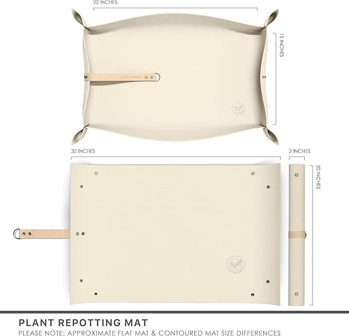 Vegan Leather Plant Repotting Mat Transplanting Mat for Indoor Gardening Waterproof Tray Mess Control Easy Clean Easy Storage 30” x 20” (Fawn Beige)