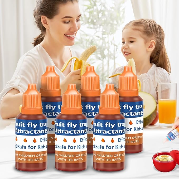Fruit Fly Trap Refill Liquid Only, 2025 Upgrade Traps for Indoors, Efficient Gnat Killer Indoor, Fruit Bait Home, Kitchen (6, Orange)
