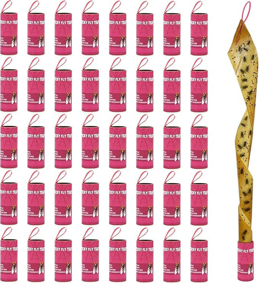 40 Pack Fly Trap, Fruit Fly Traps for Indoors, Fly Traps Outdoor Hanging, Flying Insect Trap, Fly Strips Tape Paper Ribbon, Gnat Traps for Bug, Insect, Pest, Mosquito, Pink