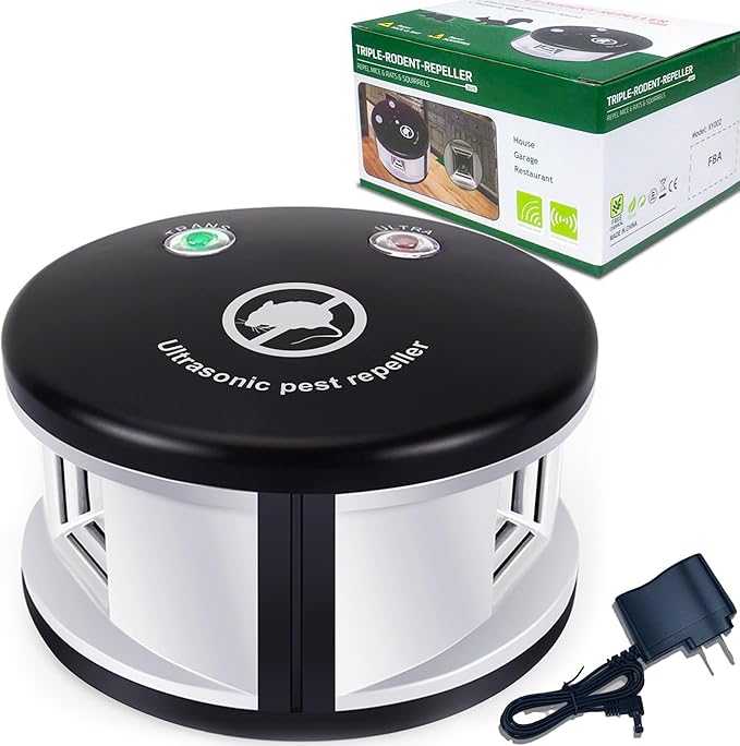 Mouse Repellent Ultrasonic Pest Repeller Plug in Indoor,360° Ultrasonic Rodent Repellent,3 Mode Switch with Pressure Wave, Squirrel Repellent Mice Deterrent for House Garage Warehouse RV, Black