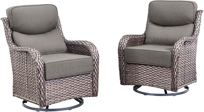 Luxury High Back Outdoor Swivel Rocker Patio Chairs with Side Table & 6-Inch Thick Cushions, 2 Pieces Patio Furniture Set for Porch, Balcony, Deck and Yard