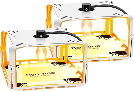 Electric Flea Traps for Inside Your Home (2 Packs), Retractable Flea Light Trap w/Sticky Fleas Trap Refill & Replacement Bulbs, Ultimate Fleas Fighting Solution.