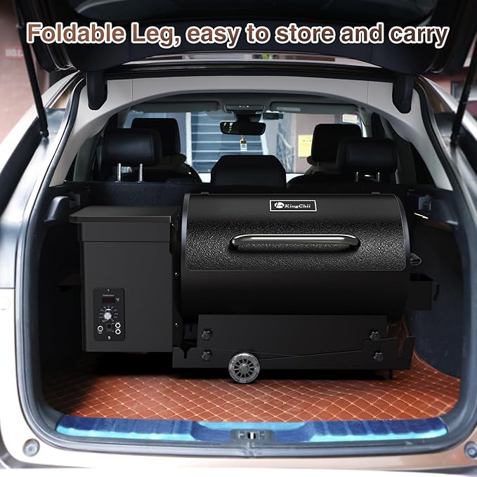 KingChii Portable Electric Wood Pellet Grill & Smoker with Foldable Legs, 456 SQ.IN Grill Capacity, 18LB Hopper, with PID Temperature Control (180-425°F) for Backyard Camping Bake and Roast