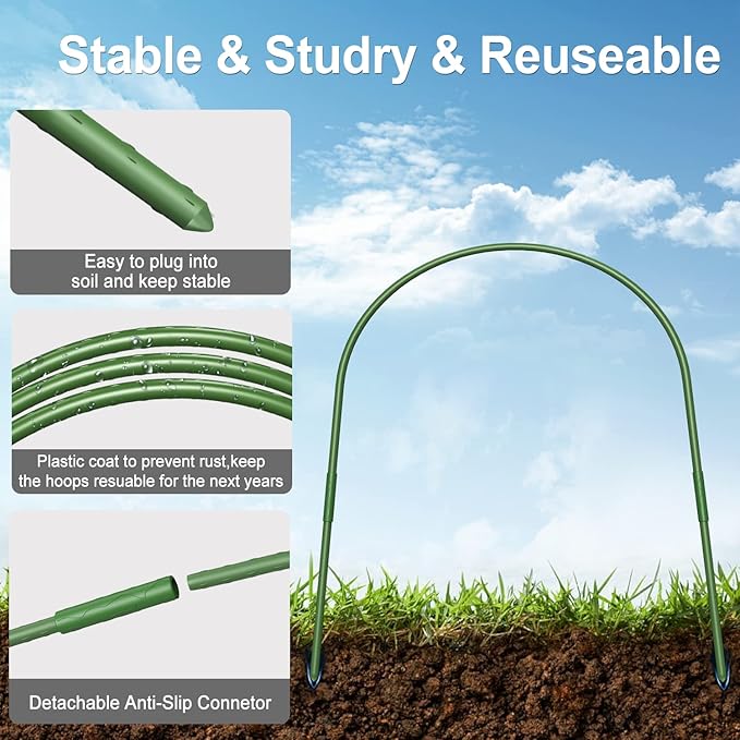 FOTMISHU Garden Hoops, 6Pcs Greenhouse Hoops Rust-Free Grow Tunnel, 23.6" x 35.4" Plastic Coated Support Hoops Frame for Garden Fabric, Plant Support Garden Stakes (23.6" x 35.4")