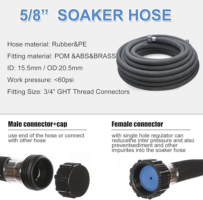 Soaker Hose 50ft Saves 70％Water Perfect Delivery of Water Great for Garden Flower Bed (5/8inch-50ft)…