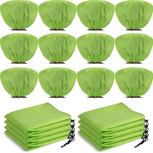 12 Pcs Winter Plant Covers Freeze Protection 39.4x23.6 Inch Horizontal Shrub Tree Rose Plant Protection Bags Frost Blanket with Drawstring for Fall Winter Outdoor Garden Planting (Green)