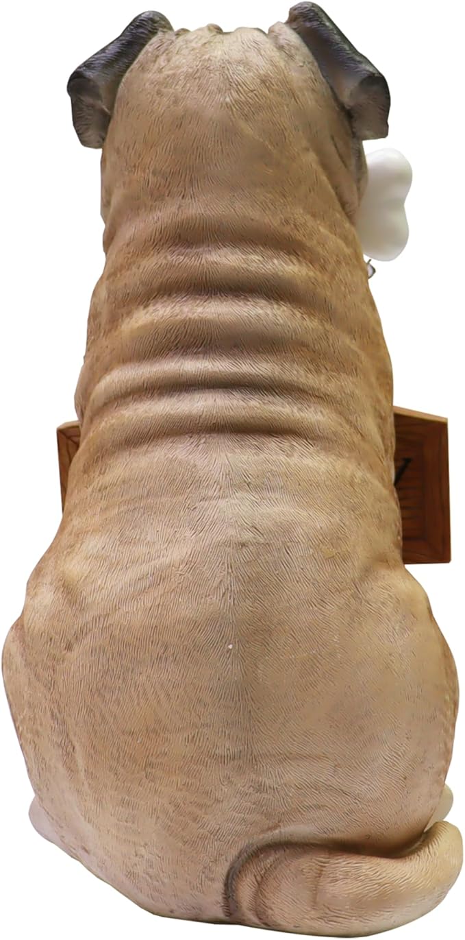 Nature's Mark Pug Dog Puppy Statue with Reversible Welcome Sign and Go Away Sign Resin Garden Decor 12" H