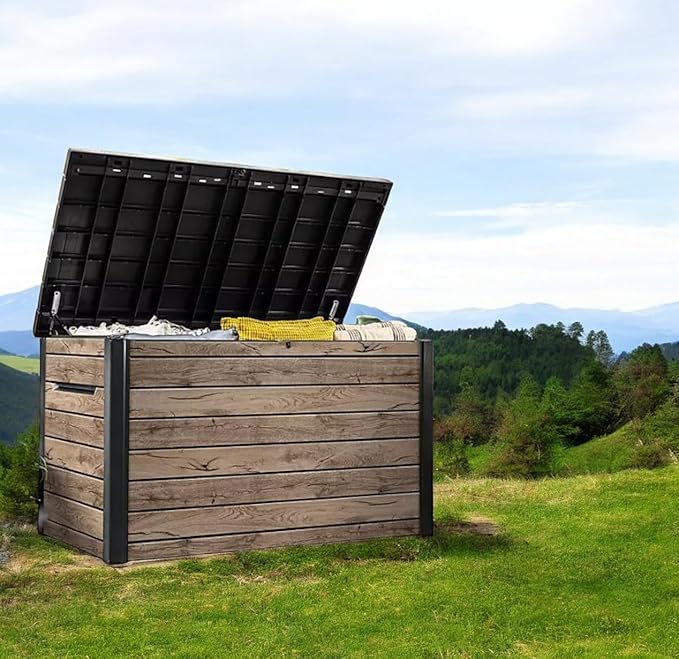 Outdoor Storage Box with Lockable Lid - Weather-Resistant and Stylish (Ash Wood Brown, 230)