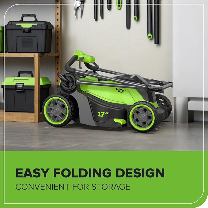 Greenworks 40V 17” Brushless (Push) Cordless Lawn Mower, 4.0Ah Battery and Charger