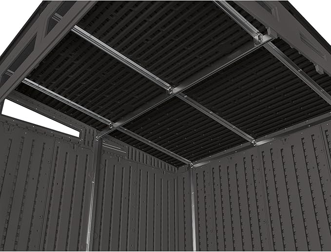 Suncast Modern Outdoor Storage Shed, 200 cu. ft. Peppercorn Resin Plastic Shed for Lawn Mower, Bikes, Utility Tools, Patio, & Yard. Weatherproof & Lockable Modern Sheds & Outdoor Storage, Made in USA