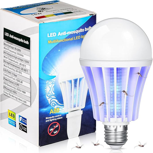Qualirey Bug Zapper Light Bulb Bulk 2 in 1 Electronic Mosquito Killer Lamp LED Light for Fruit Flies Bug Fly Insect Mosquito Control, Suitable for Indoor Entryway Patio Doorway Corridor (1 Pcs)