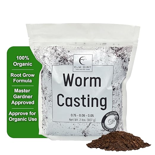 Elm Dirt Worm Castings for Plants - Worm Castings Organic Fertilizer | 100% Organic Plant Food for Houseplants, Gardening, Shrubs & Bushes, Root Growth and Micro Nutrients - Earthworm Casting, 2 lbs