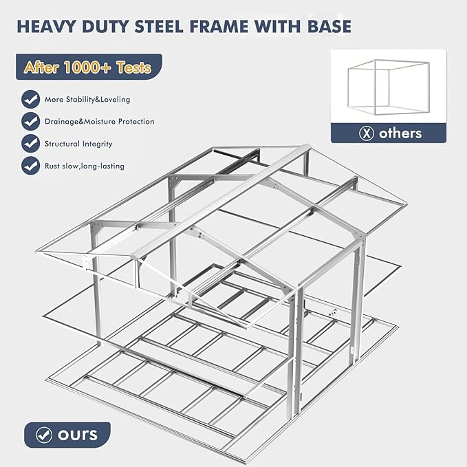 Restland 12x10 FT Metal Storage Shed with Floor Base Frame Reinforced Outdoor Shed with Clear Roof, Air Vent & Lockable Door Large Garden Tool Storage Sheds for Backyard, Garden, Lawn