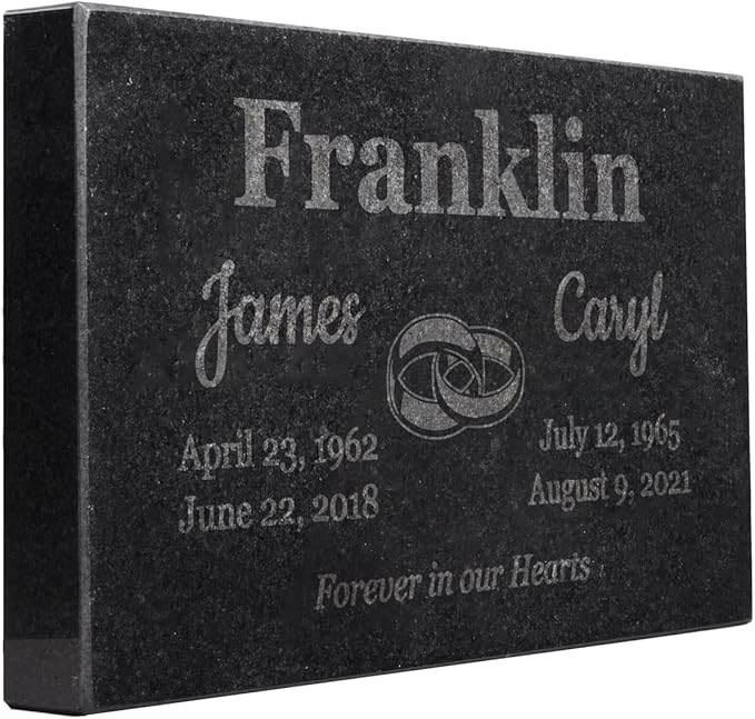 PlaqueMaker Black Granite Memorial Headstone for Two Lost Loved - Great for Your Garden, Tree Dedication, or in a Cemetery. Includes Your Text and Select Clipart (10 x 6 x 1)