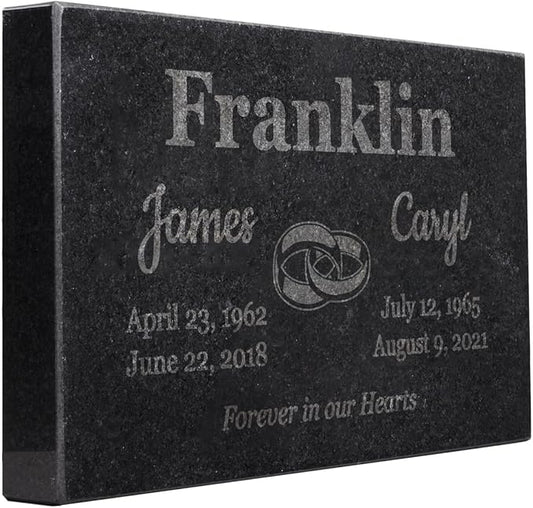 PlaqueMaker Black Granite Memorial Headstone for Two Lost Loved - Great for Your Garden, Tree Dedication, or in a Cemetery. Includes Your Text and Select Clipart (10 x 6 x 1)
