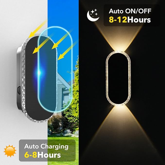 4 Pack Solar Fence Lights, RGBW 8-Color Changing Waterproof Dual Lens Up/Down Wall for Landscape/Fence/Patio/Wall/Garden Halloween Purple Solar Lights (2 Installation Modes)