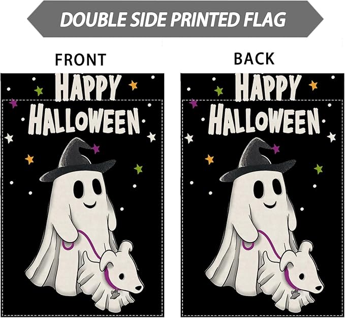 Happy Halloween Ghost Dog House Flag Large 28X40 Inch Big Vertical Double Sided Yard Outdoor Outside Holiday Decoration