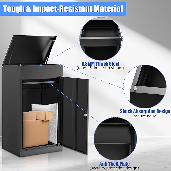 Package Delivery Boxes for Outside, Large Parcel Drop Boxes with Coded Lock, Waterproof Anti-Theft Mailbox with Floor Spikes, Heavy-Duty Steel Secure Package Delivery Box for Porch Yard Home Office