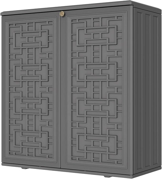 Storage Box Outdoor Caninet,Resin Indoor Storage Box Waterproof Outdoor Storage Cabinets for Patio/Garden/Backyard, Size 34.3''L*15''W*36.2''H(Grey)