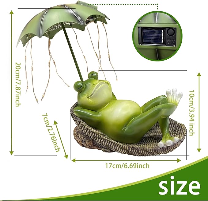 Solar Frog Garden Decor Outdoor Statue - Frogs Umbrella LED Waterproof Sculptures Lights, Cute Frog Pond/Yard Statues Outside Decoration, Home, Lawn, Patio, Resin Animal Ornament, Women/Gardening Gift