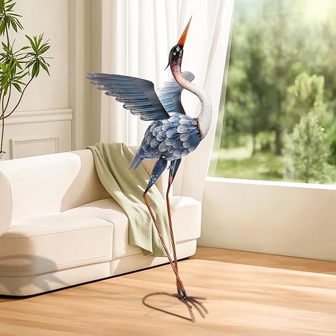 MUMTOP Crane Garden Statues for Outside, Blue Heron Garden Sculpture Statue, 37 Inch Large Bird Yard Art for Backyard Pond Patio Porch Decoration
