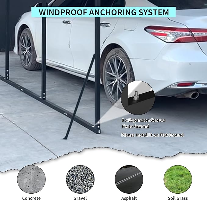 20x20 FT Metal Carport, Heavy Duty Car Port Canopy with Galvanized Steel Roof & Frame, Oversized Metal Carport Kit, Outdoor 2 Car Garage, Steel Car Shelter for Car, Boat, Truck, Dark Gray