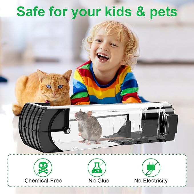 Humane Mouse Traps, 12.6 Inches Enlarged No Kill Live Rat Rodent Traps for Chipmunks, Reusable Catch and Release Mouse Trap That Work for Indoor & Outdoor (2 Pack)