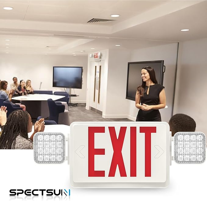 4 Packs ed Red Exit Sign with Emergency Lights, LED Emergency Exit Light with Battery Backup, UL Listed, AC 120/277V, Commercial Emergency Exit Lights Combo for Business/Home.