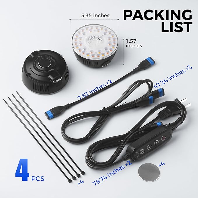 Barrina Orbgrow OG09 Puck Grow Light with Timer, 660nm Red LEDs, 36W(4 x 9W, 540 Watt Equiv), Full Spectrum Plant Light for Indoor Plants, Magnetic & Linkable, 5 Levels Dimmable, 4 Packs, Black