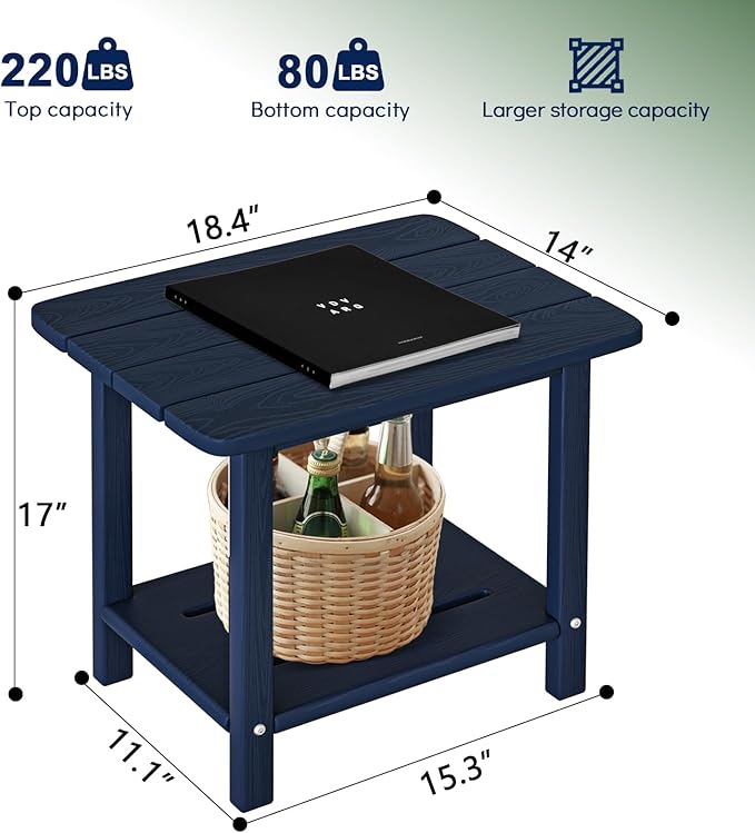 nevilywood Adirondack Square Side Table - 18.4" Large Panel HDPE Outdoor End Table - Weatherproof, Rustproof & Low Maintenance for Patio, Lawn, Pool, Indoor Use (Navy Blue)