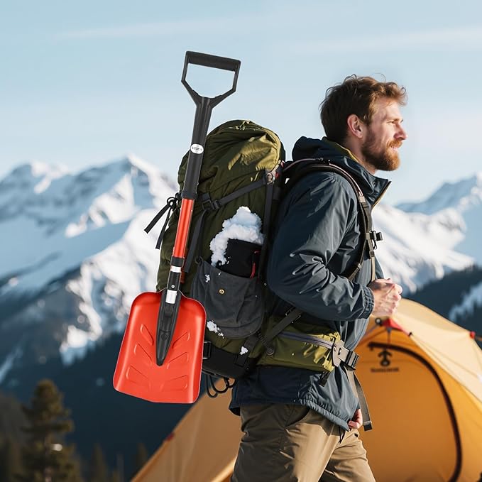 VEVOR Snow Shovel for Driveway, 9 in Foldable Snow Shovel with D-Shaped Handle, 36-40 in Adjustable, Lightweight Aluminum Alloy Snows Removal Tool, Reduce Back Strains for Garden Car Camping