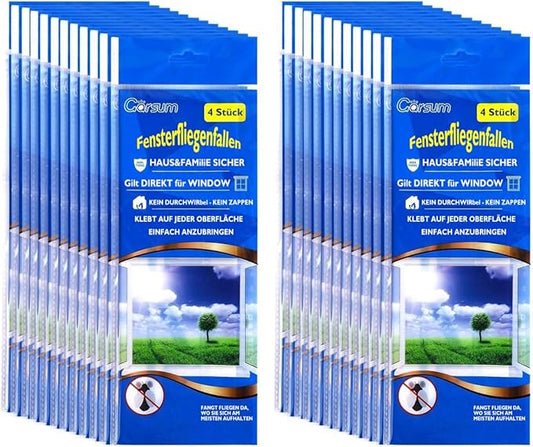 Garsum Window Fly Traps Indoor, 96 Pieces Fly Paper Bug Sticky Strips, House Fly Killer Window Decal Non-Toxic,4 Pcs per Pack Total