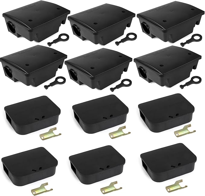 12‑Pack Key‑Required Rat Bait Stations & Mouse Bait Stations – 6 Large & 6 Compact, Lockable Weather‑Resistant Plastic for Indoor & Outdoor – Keeps Children & Pets Safe