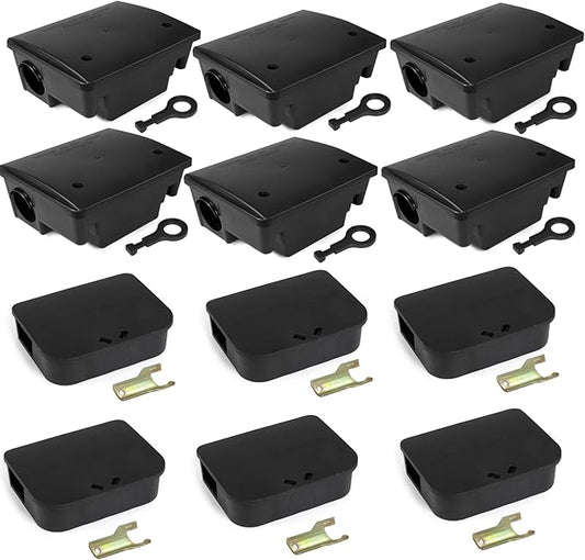 12‑Pack Key‑Required Rat Bait Stations & Mouse Bait Stations – 6 Large & 6 Compact, Lockable Weather‑Resistant Plastic for Indoor & Outdoor – Keeps Children & Pets Safe