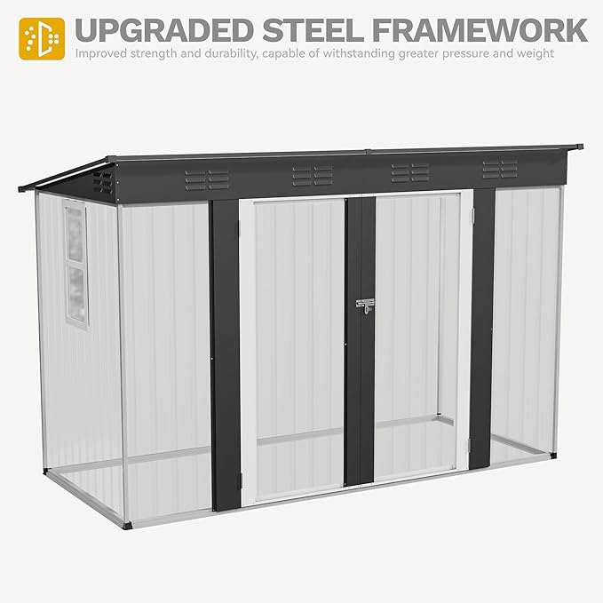 DWVO 9.1x4.2ft Metal Outdoor Storage Shed with Window, Lockable Tool Storage Sheds, Oversized Steel Garden Sheds with Sloped Roof for Backyard, Patio, Garage, Lawn, Dark Gray
