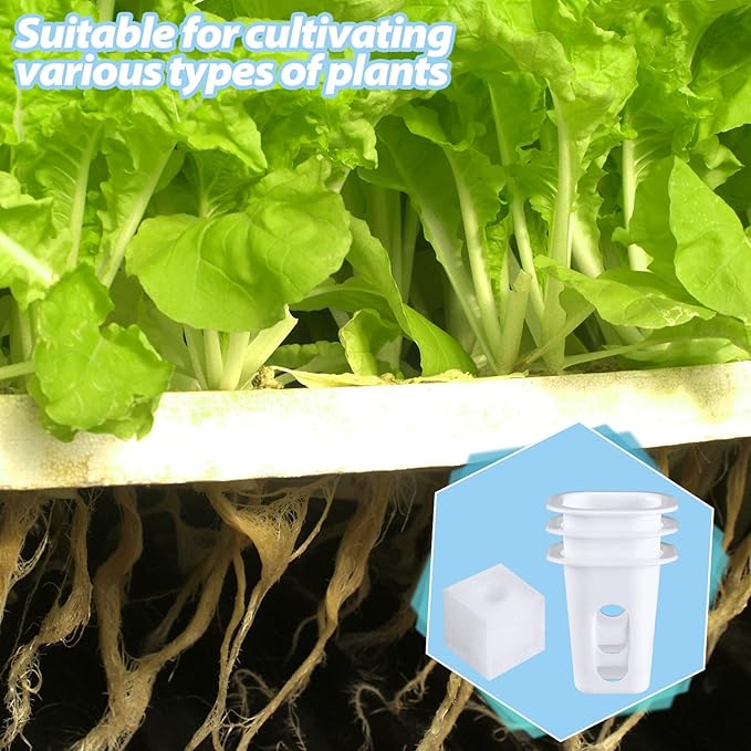 Hoolerry 100 Pcs Hydroponics Growing System Kit Include 50 Hydroponic Grow Baskets Pods and 50 Square Sponges, Indoor Seed Starter for Garden Supplies