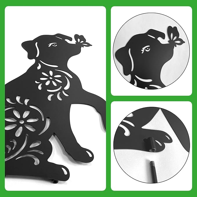 Metal Dog Garden Stake,Metal Dog Garden Decor for Outside,Patio,Outdoor,Charming Set of 2 Dogs Statues for Garden
