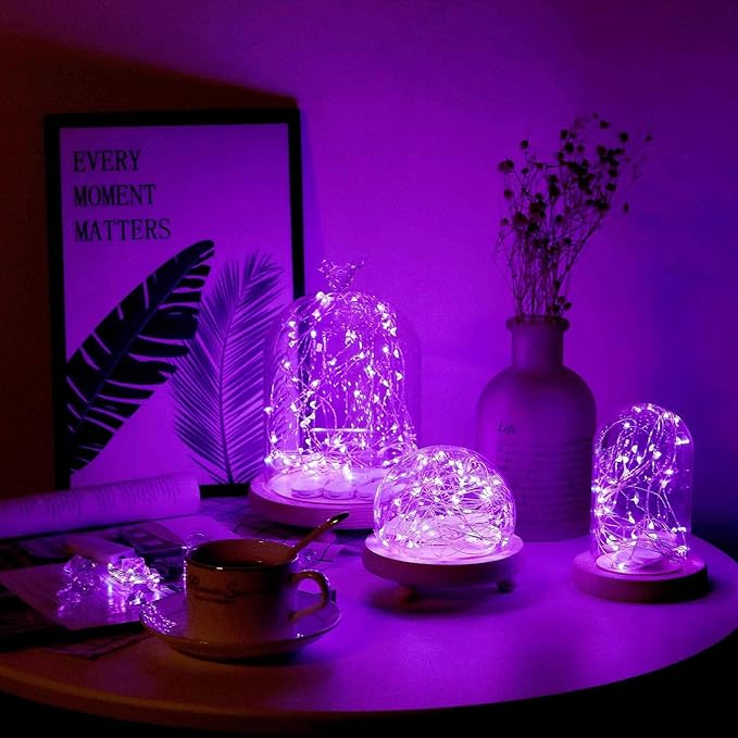 VOOKRY 8 Pack 30 Led Fairy Lights Battery Operated String Lights - 10 ft Purple Waterproof Silver Wire Starry Firefly Moon Lights for DIY Wedding Party Table Centerpieces Bedroom Halloween Christmas