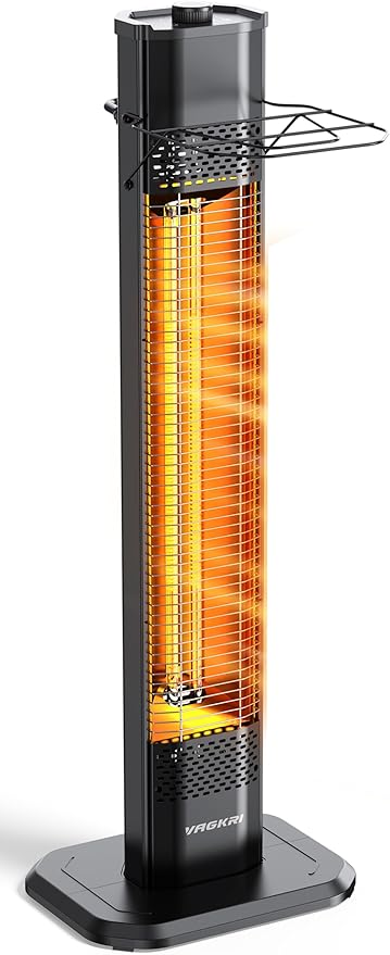 VAGKRI 36" Outdoor Infrared Heater, 1500W Space Heater with 3 Heat Levels, Tip-Over & Overheat Protection, IPX5 Waterproof Tower Electric Patio Heater for Backyard, Garage, Restaurant, Home