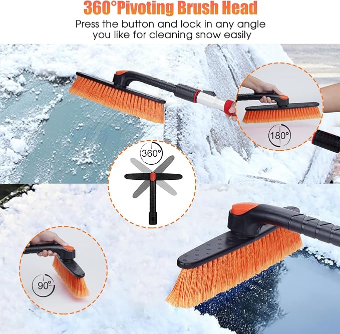 FOVAL 62.4" Snow Brush - Ice Scrapers for Car Windshield, 360°Pivoting Brush Head, Comfortable Foam Grip, Extendable Snow Removal Car Brush for Trucks SUVs, Essential Winter Tool