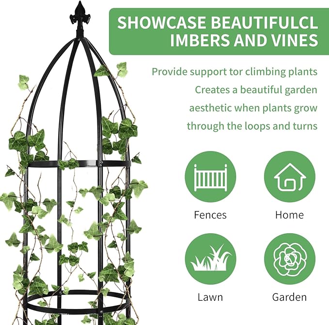 Garden Obelisk Trellis for Climbing Plants Outdoor 6.3 Feet Tall Rose Heavy Duty Metal Trellis Plant Support for Vines Clematis Flowers, Bronze