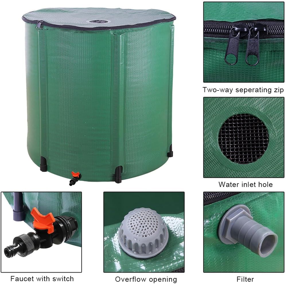 Collapsible Rain Barrel, 200 Gallon Portable Rainwater Collection System, Water Storage Tank, Rain Catcher Barrel with Spigots and Overflow Kit, Rain Water Barrel Collector for Garden, Green