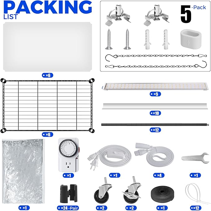 Barrina CX2Z Greenhouse with Grow Light for Indoor Plant & Seedlings, 6-Tier Plant Shelf with 2FT 30W(Per Light) Full Spectrum Plant Lights, 3 Adjustable Spectrum and Timer, 29x14x71 Inches