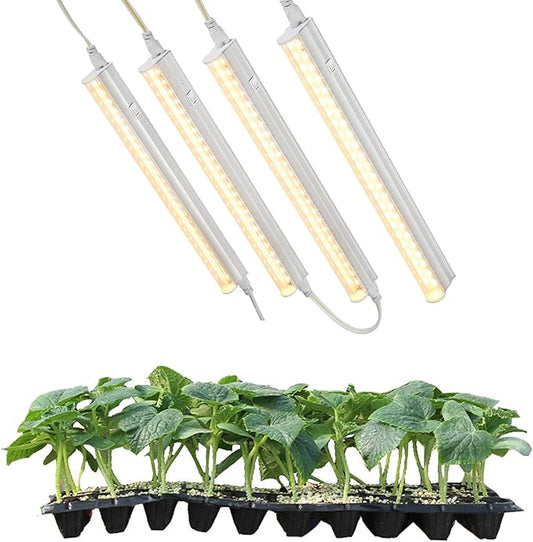 Indoor Plant Grow Light, Warm 3000K Full Spectrum LED Grow Lamp, 1FT T5 4-Pack Plant Grow Light with Side Switch, Suitable for Greenhouse Seed Starting, Vegetables, Plug and Play