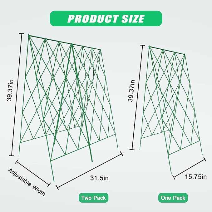 DoCred Cucumber Trellis, 2 Pack Metal Foldable A Frame Garden Trellis for Raised Bed Climbing Plants, Vegetables, Includes Plant Support Clips, Twist Ties, Plastic Ties, A Frame Trellis, Green