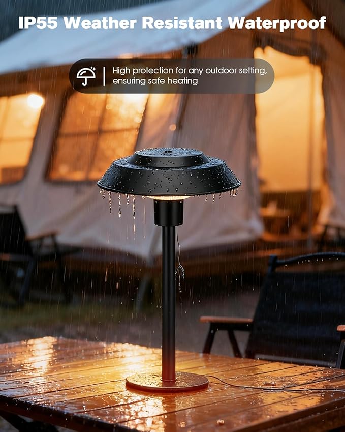 Electric Patio Outdoor Heater, 600W/900W/1500W Infrared Tabletop Heaters for Indoor Oudoor Use, IP55 Waterproof, Tip-over & Overheating Protection, Perfect for Garden, Balcony, Garage, Backyard